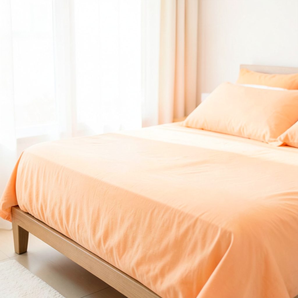 Bright serene bedroom interior with soft linens and gentle daylight